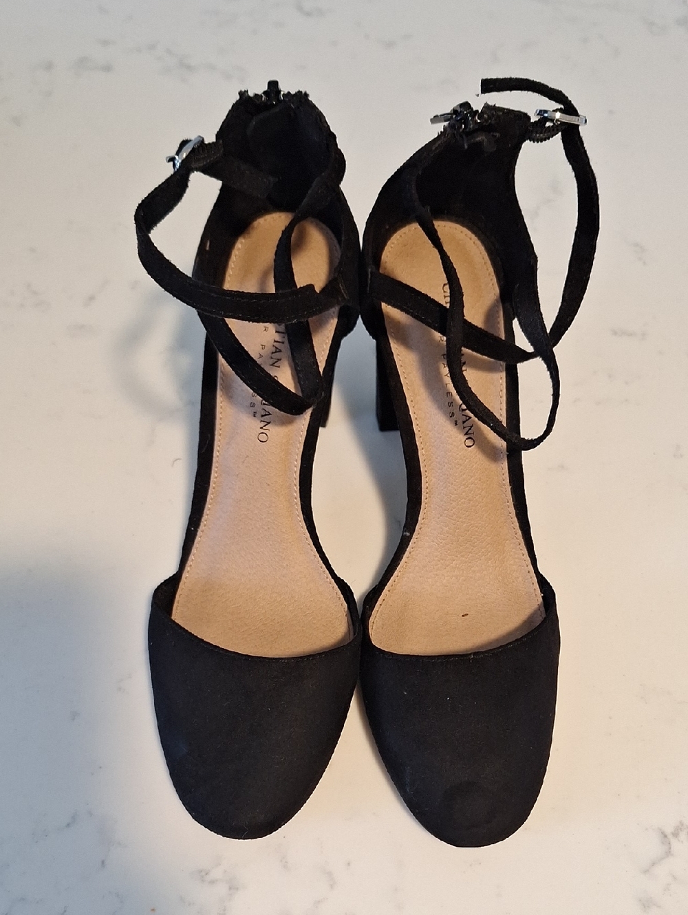 Christian Siriano Black Ankle-Strap Block Heels